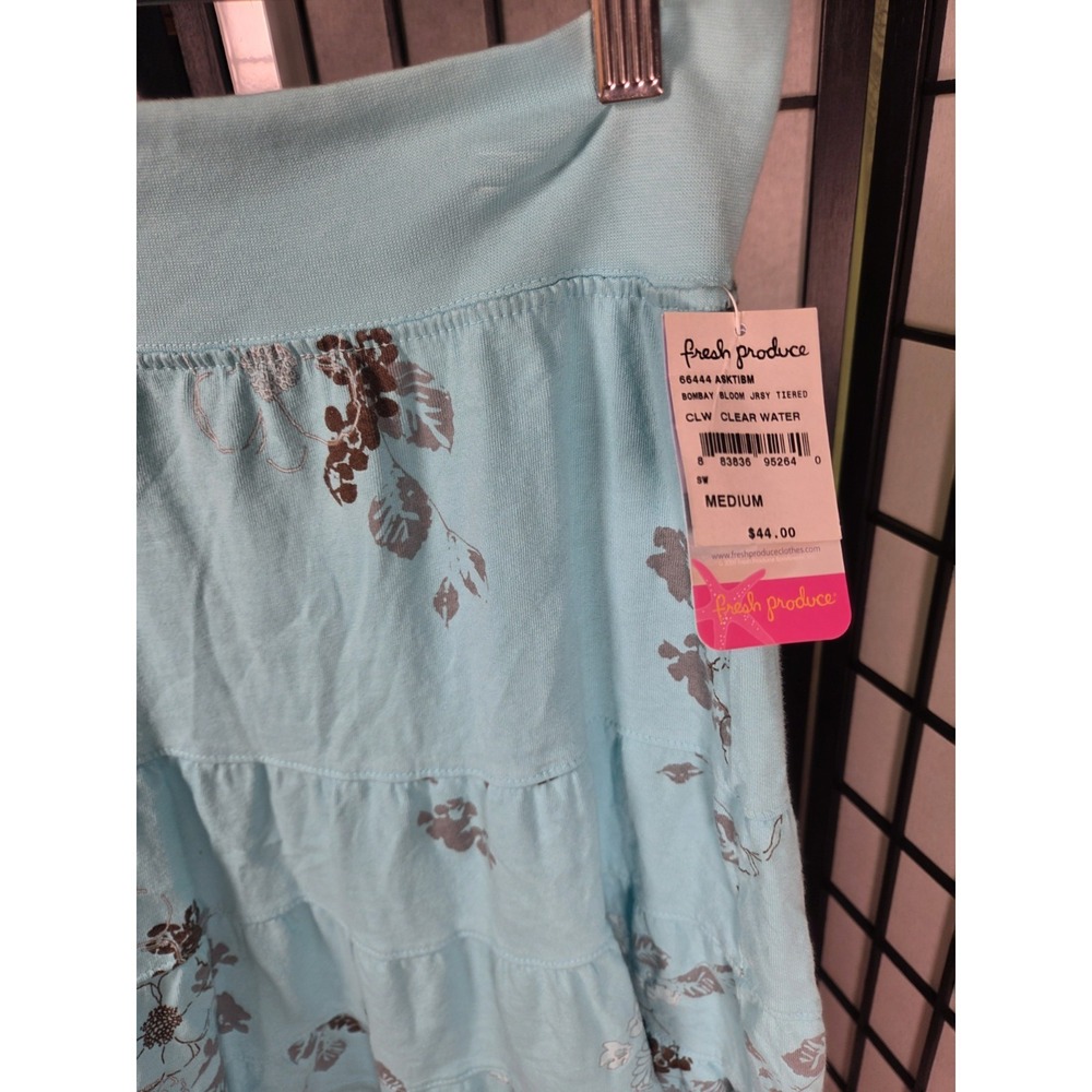 FRESH PRODUCE Tropical Beachwear Womens M BLUE Tiered Jersey Cotton Skirt NWT - Picture 4 of 7